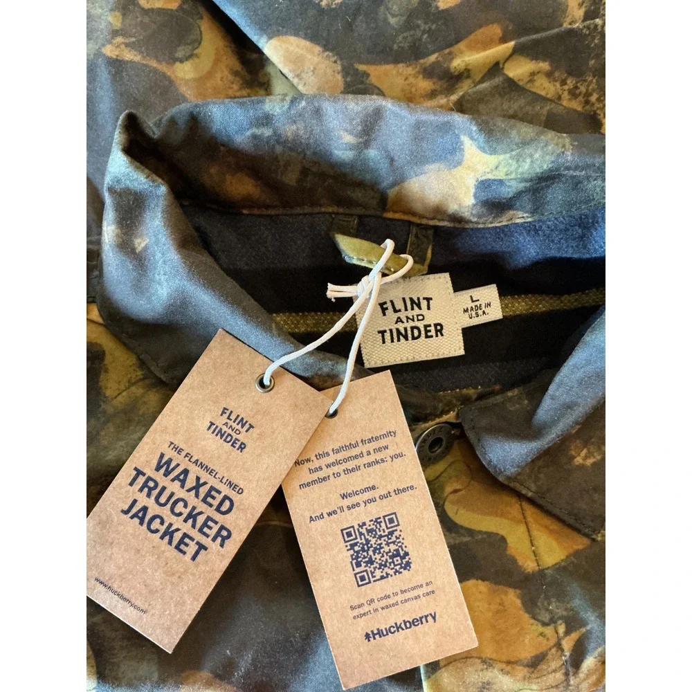 Flint and Tinder Waxed Trucker Jacket Camo Size Large New With Tags